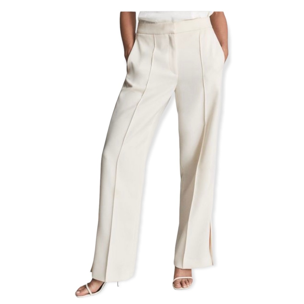 Reiss Leah Wide Leg Tailored Creamy White Trousers